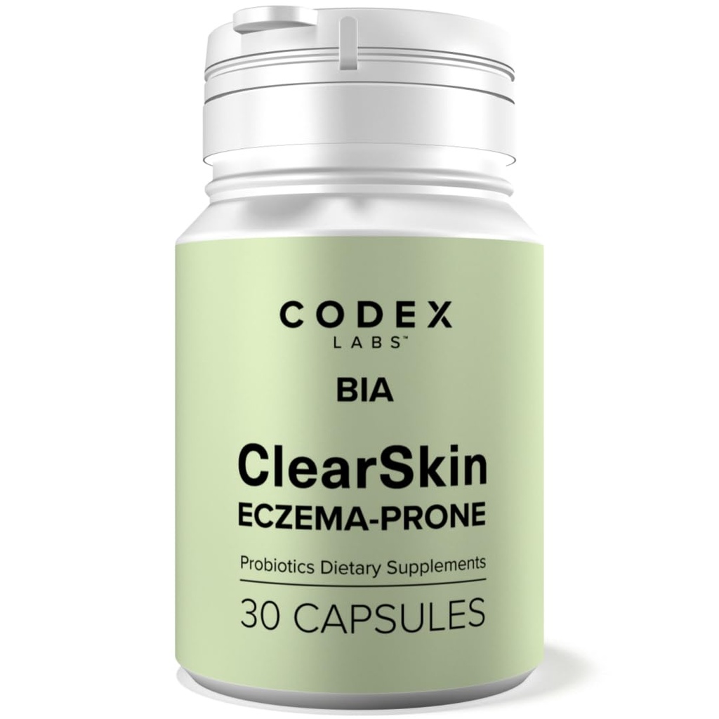 Codex Labs BIA Eczema Probiotic - 30 capsule | Sinbiotici per pelle Eczema-Prone con Probiotici Clinicamente Proven & Prebiotic Blueberry | Gut-Skin Barrier & Immune Support | 30-Day Supply