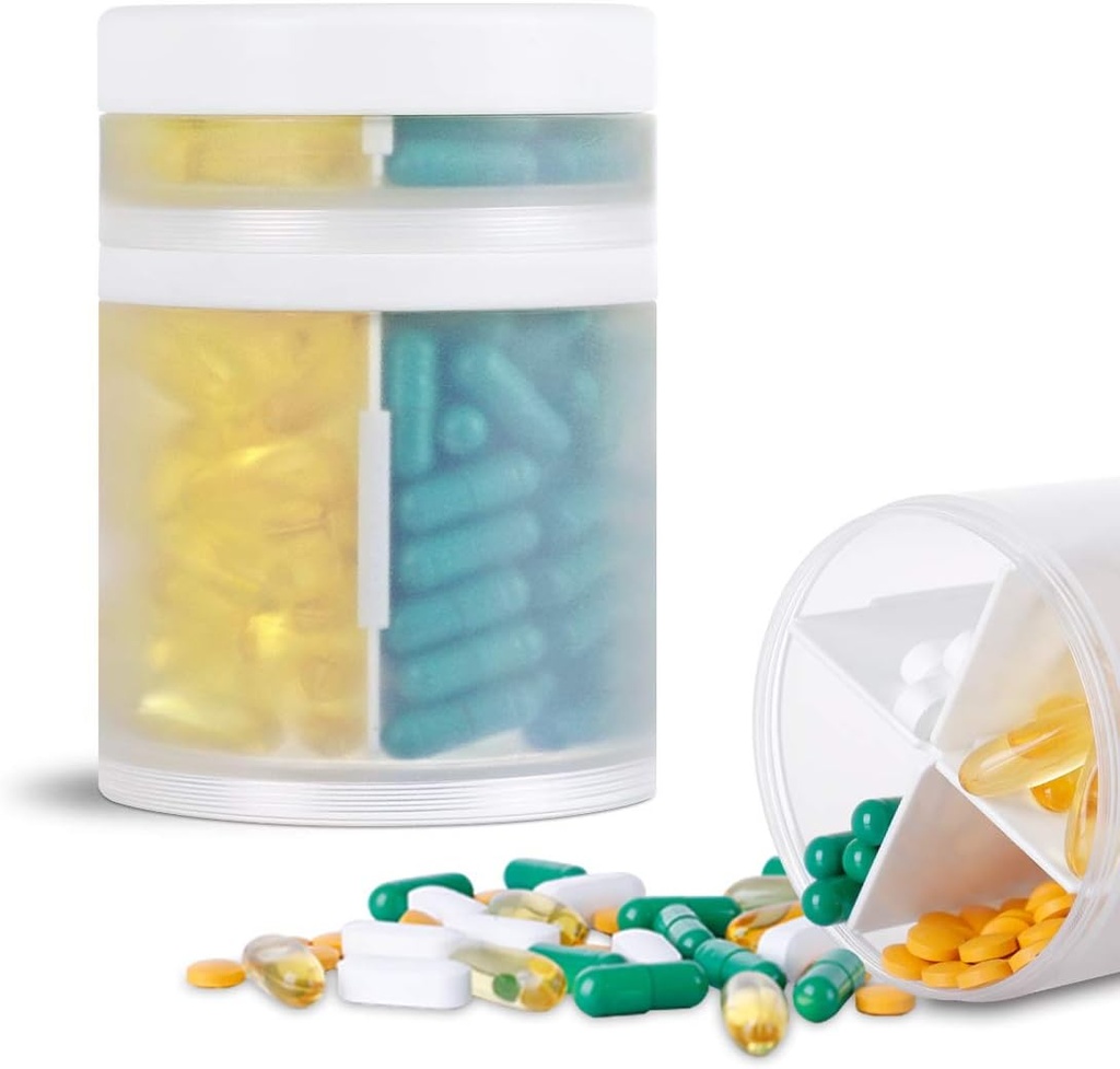 Extra Large Supplement Organizer e custodia per pillole portatile con 8 scomparti Dispenser di medicina di livello doppio Gli organizzatori di vitamine mensili Bottiglia di pillole, Trasparente