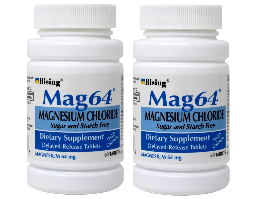 Rising Mag64 Magnesio cloruro Integratore alimentare Delayed-Release Tablets 64 mg, 60 compresse (Pacchetto di 2)