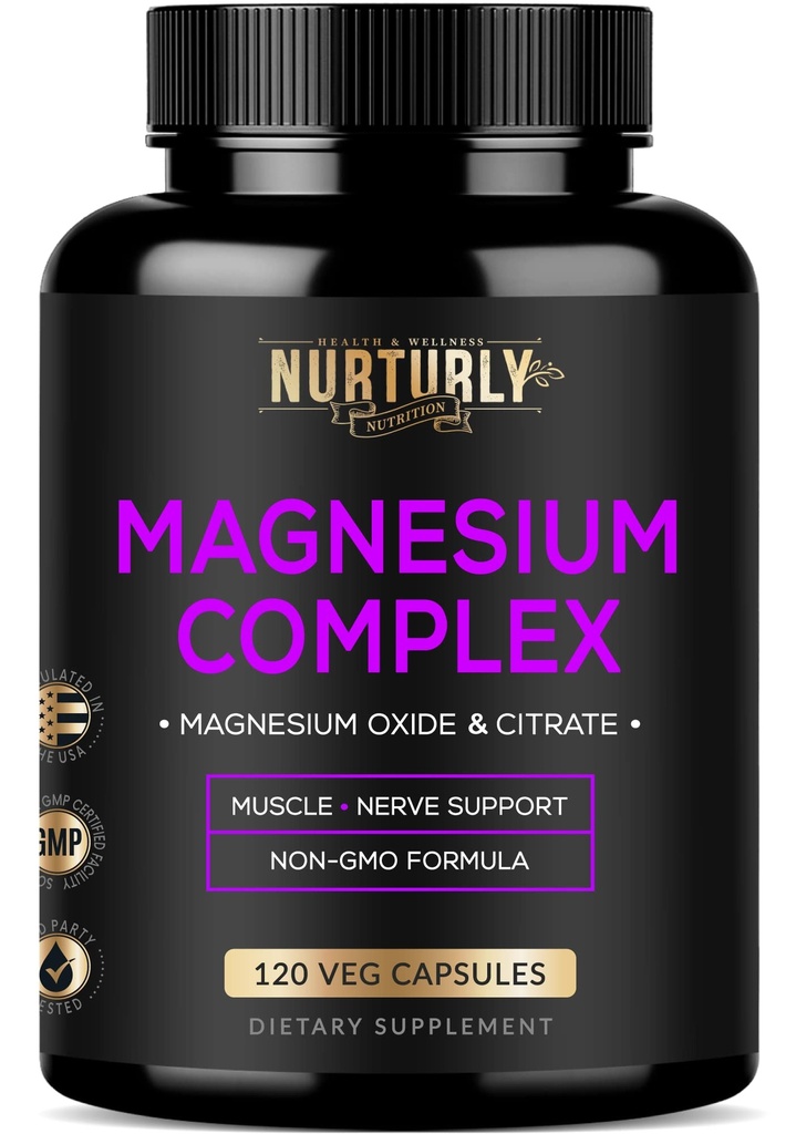Magnesio Citrato & Ossido 500mg supplemento complesso - Alta assorbimento Massima resistenza - Aiuta a sostenere la densità e la forza di ossa, muscoli, energia e sonno - 120 capsule vegane