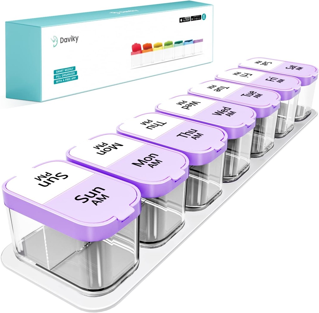 Daviky Large Pill Organizer 7 giorni, Weekly XL Pill Box 2 volte al giorno, Extra Big Medicine Case AM PM per vitamine, integratori e farmaci