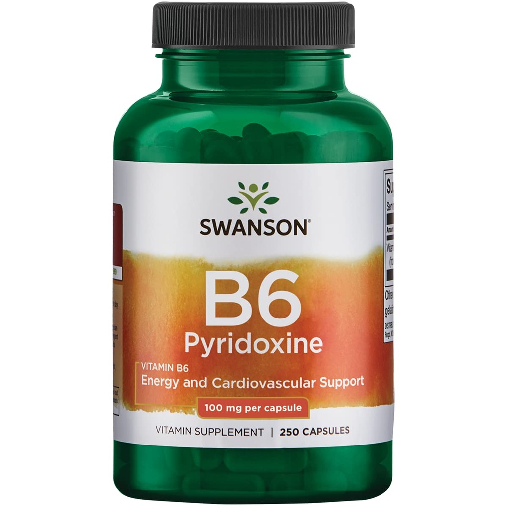 Swanson B6 Pyridoxine - Integratore di vitamina Promuovere il metabolismo della salute e dell'energia cardiovascolare - Formula naturale Promuovere il benessere generale - (250 capsule, 100 mg ciascuno)