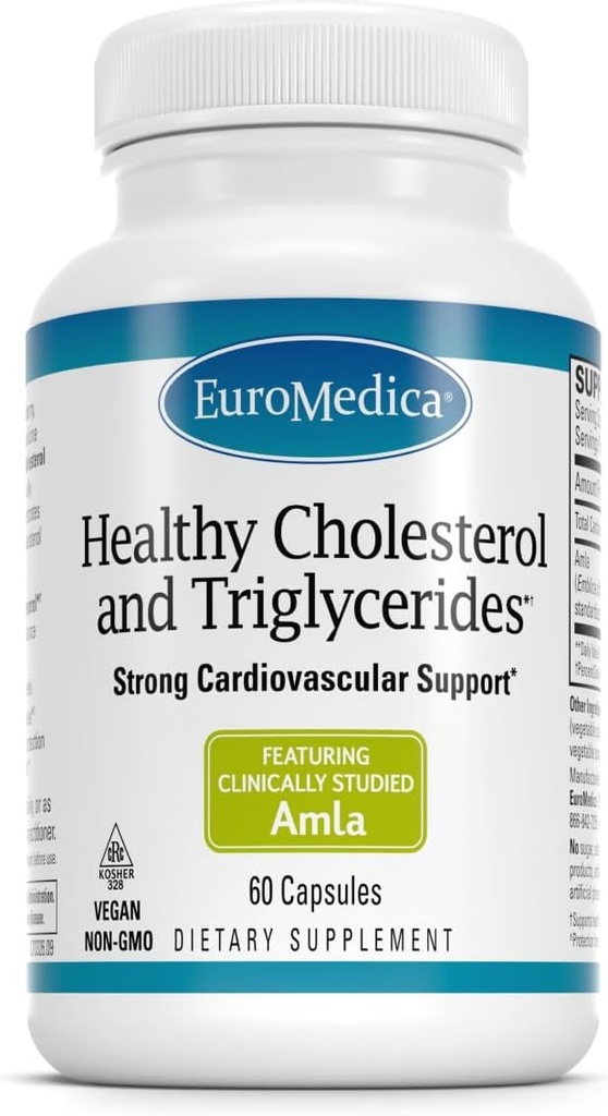 Euromedica colesterolo sano e trigliceridi - 60 capsule - Studi clinici Amla - Supporta livelli HDL & Trigliceridi sani - Non-GMO, Vegan, Kosher - 30 Serve