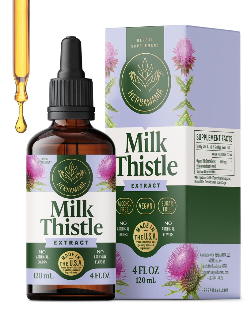 HERBAMAMA Latte supplemento di cardo per fegato Detox – Integratore di supporto per fegato – Contiene Silymarin – Vegan, Non OGM, Alcol & Sugar-Free, 56-Day Supply