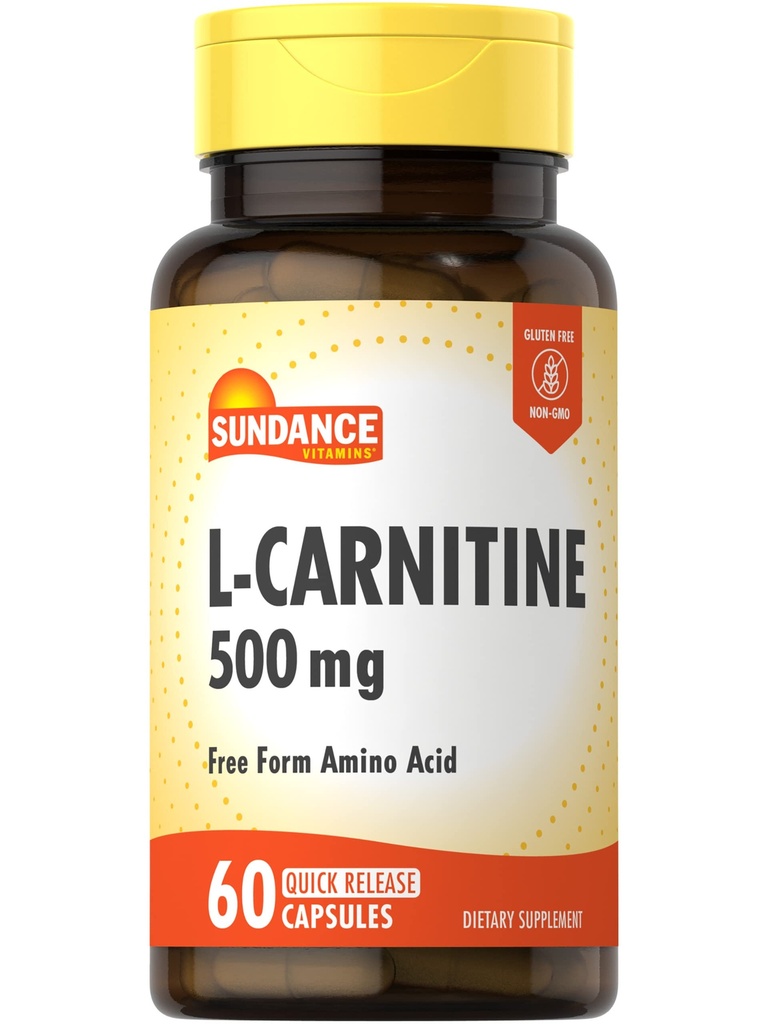 Sundance L-Carnitine Tartrate Supplemento 500mg | 60 capsule | Forma gratuita Aminoacido | Non OGM e Gluten pillole gratuite
