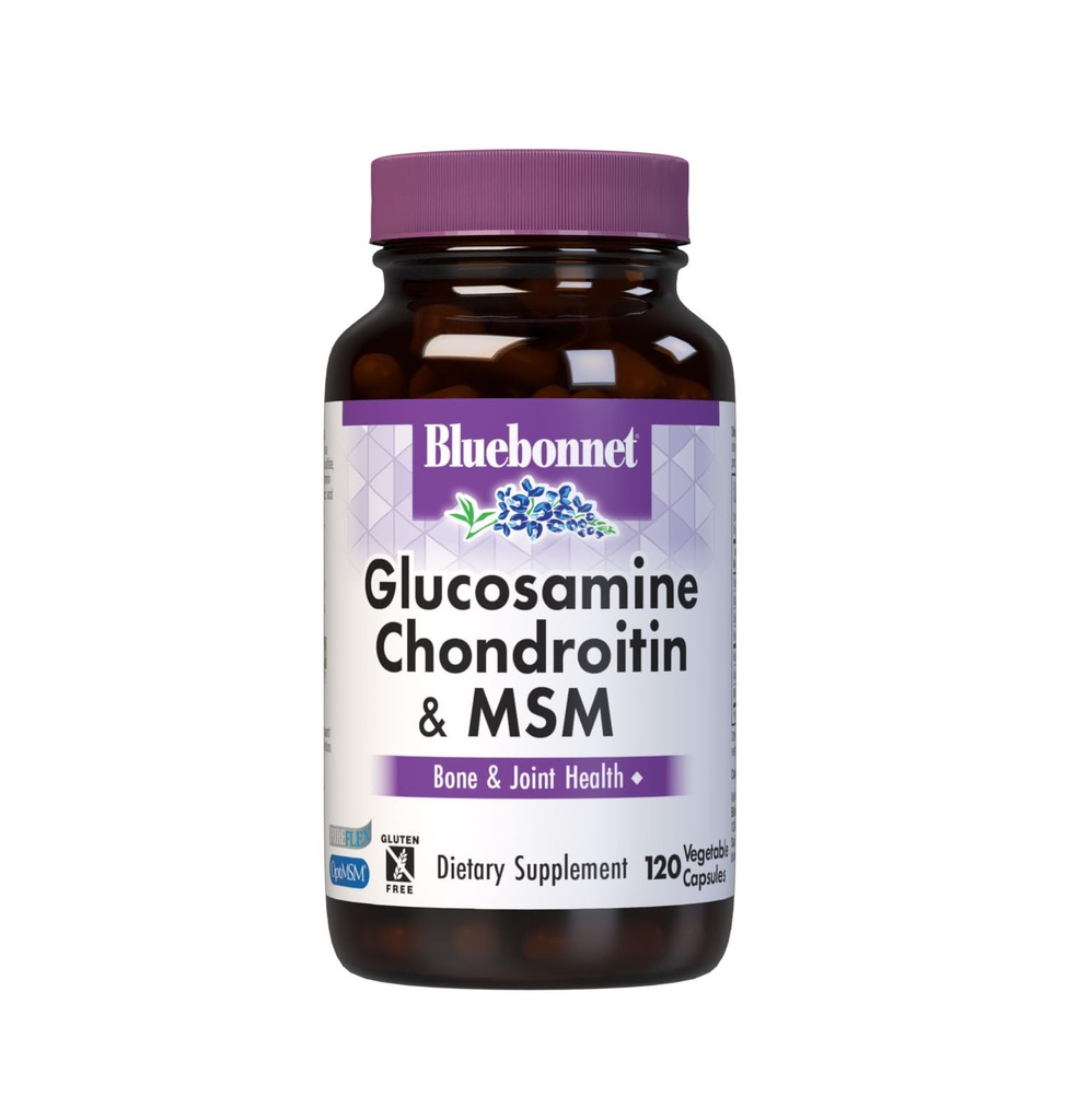 Bluebonnet Nutrition Glucosamine Chondroitin & MSM, Glucosamine, Bone & Joint Health*, Non OGM, Gluten-Free, Soy-Free, Dairy-Free, 120 Capsule Vegetali, 40 Serve