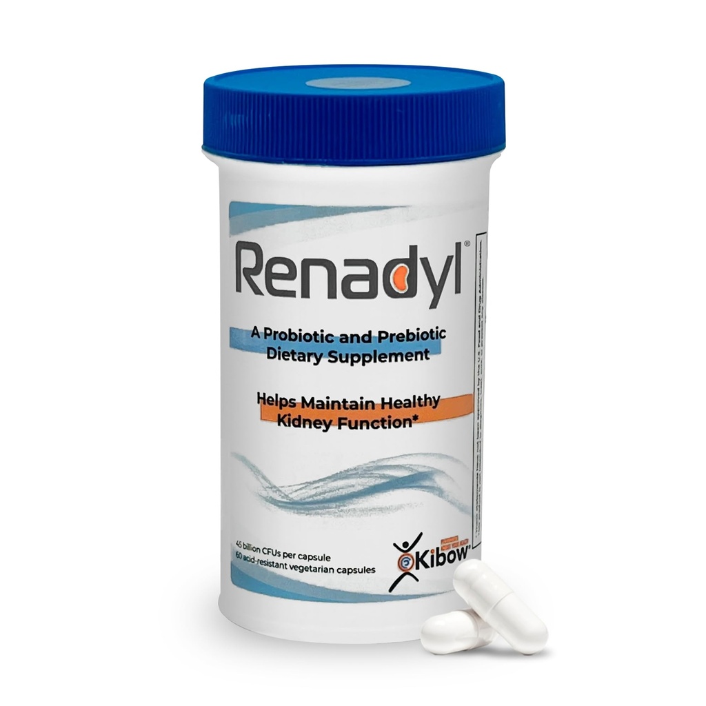 Renadyl Kidney Probiotic Supplemento | Urea, Creatinine, & Uric Acid Support | 45 miliardi di CFU | Clinicamente testato, Non OGM, & Made in USA, 60 capsule (1 bottiglia, 1 mese di fornitura)