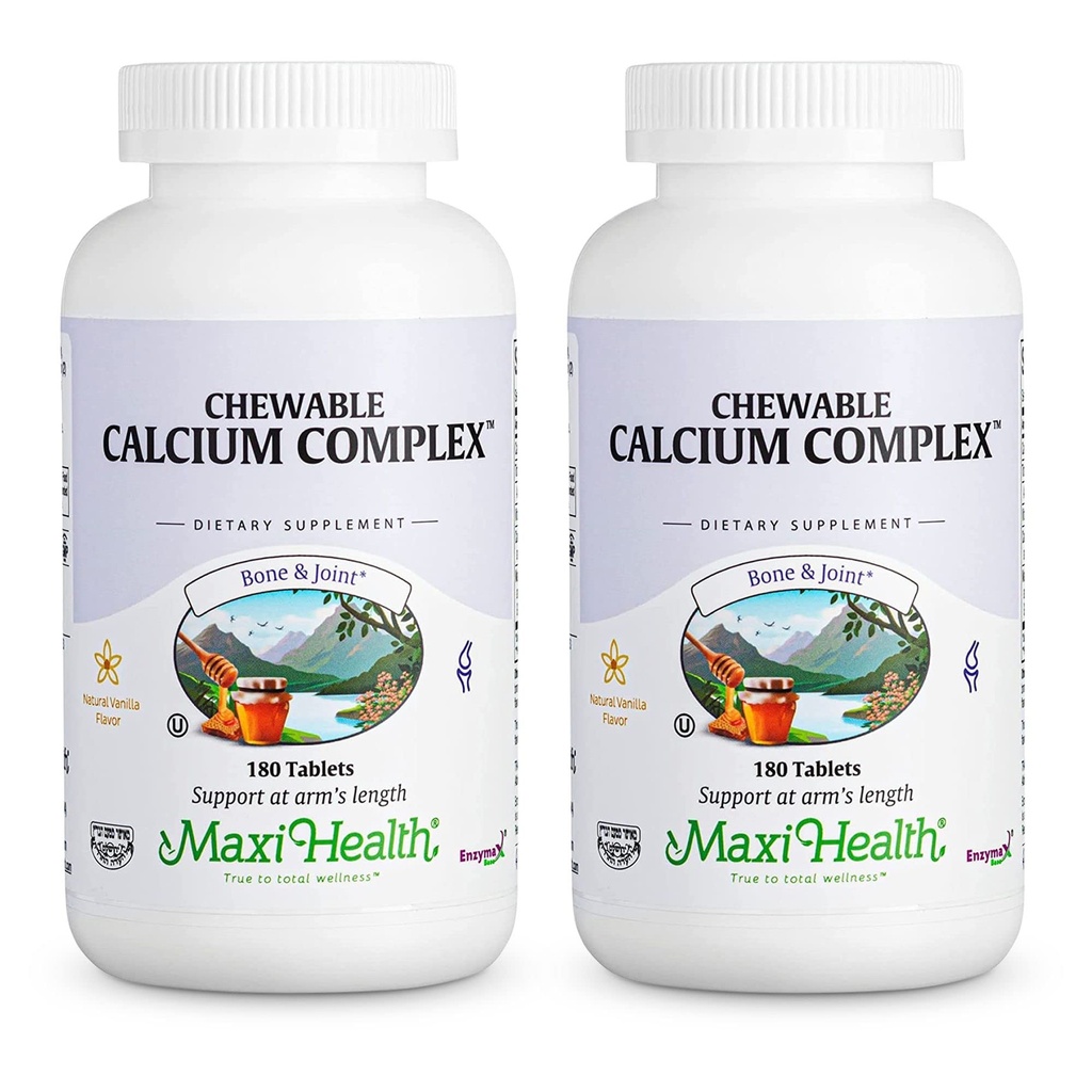 Maxi Health Chewable Calcium Complex – Vanilla Flavor Vitamin D3 e Magnesio Chewables per aiutare le ossa di sostegno – Kosher Magnesium e Calcium Supplement per le donne e gli uomini (180 Conte, Confezione di 2)