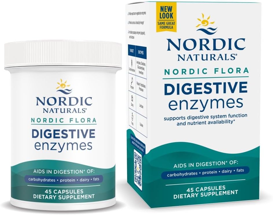Nordic Naturals Nordic Flora Enzimi Digestivi - 45 Capsule - Funzione Digestiva, Ottimizza Nutriente Disponibilità - Non OGM - 45 Serve