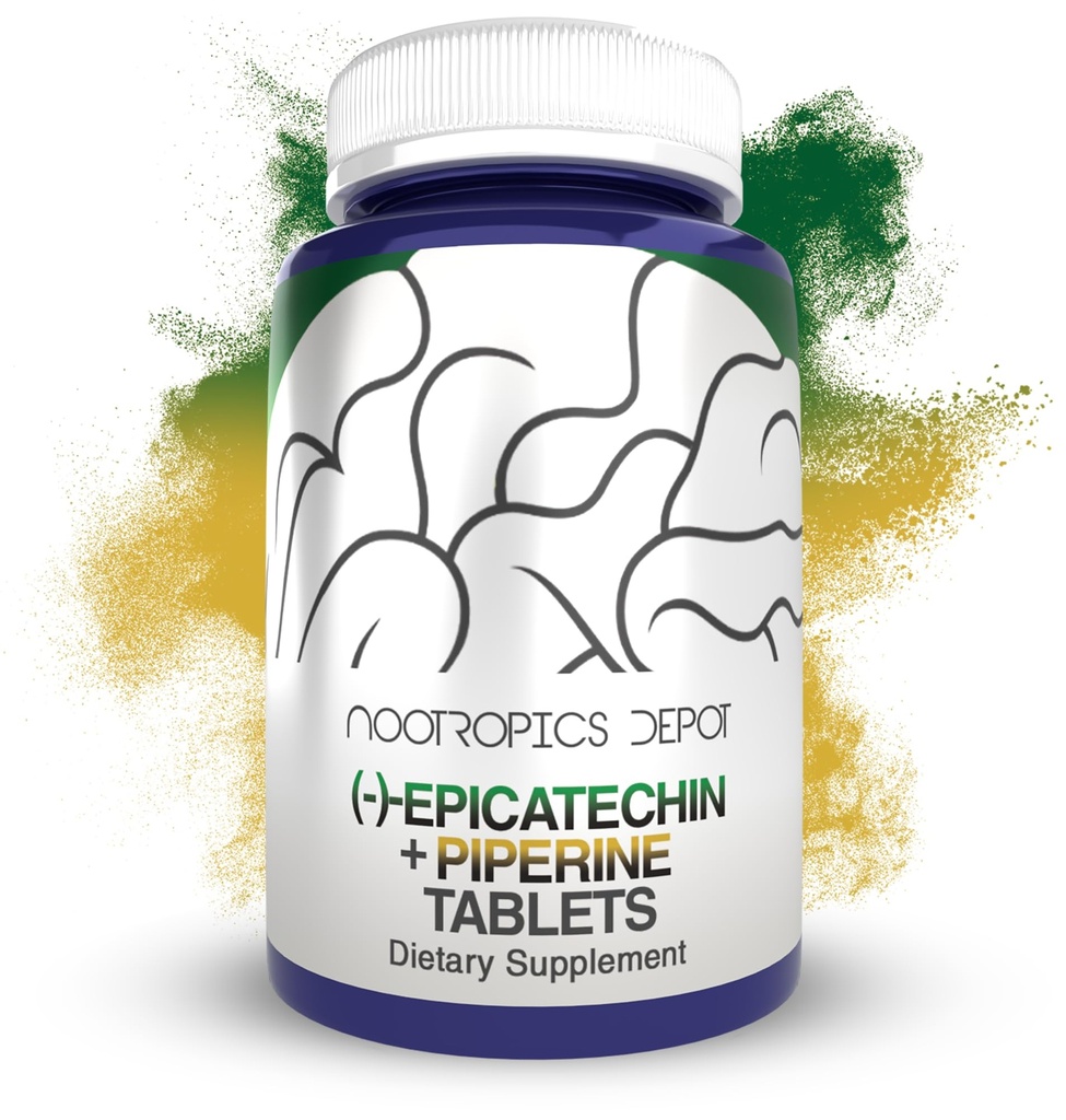 Nootropics Depot Epicatechin Tablets | 200mg (−)−Epicatechin + 6mg Piperine per la biodisponibilità | Estratto di tè verde | Promuove la massa muscolare, la salute cardiovascolare e l'energia | 90 Conte
