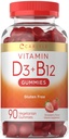 Carlyle Vitamin D3 + B12 Complex Gummies | 90 Count | Vegetariano, Non OGM e Gluten Formula gratuita | Strawberry Flavor Supplement