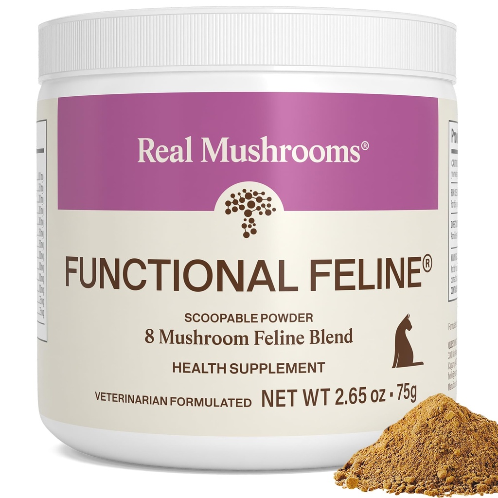 Polvere del supplemento del gatto dei funghi reali – miscela di funghi organici con il krill antartico & Ashwagandha – vitamine del gatto per i gatti più vecchi o gattini – 2.65 oz Formula felina funzionale