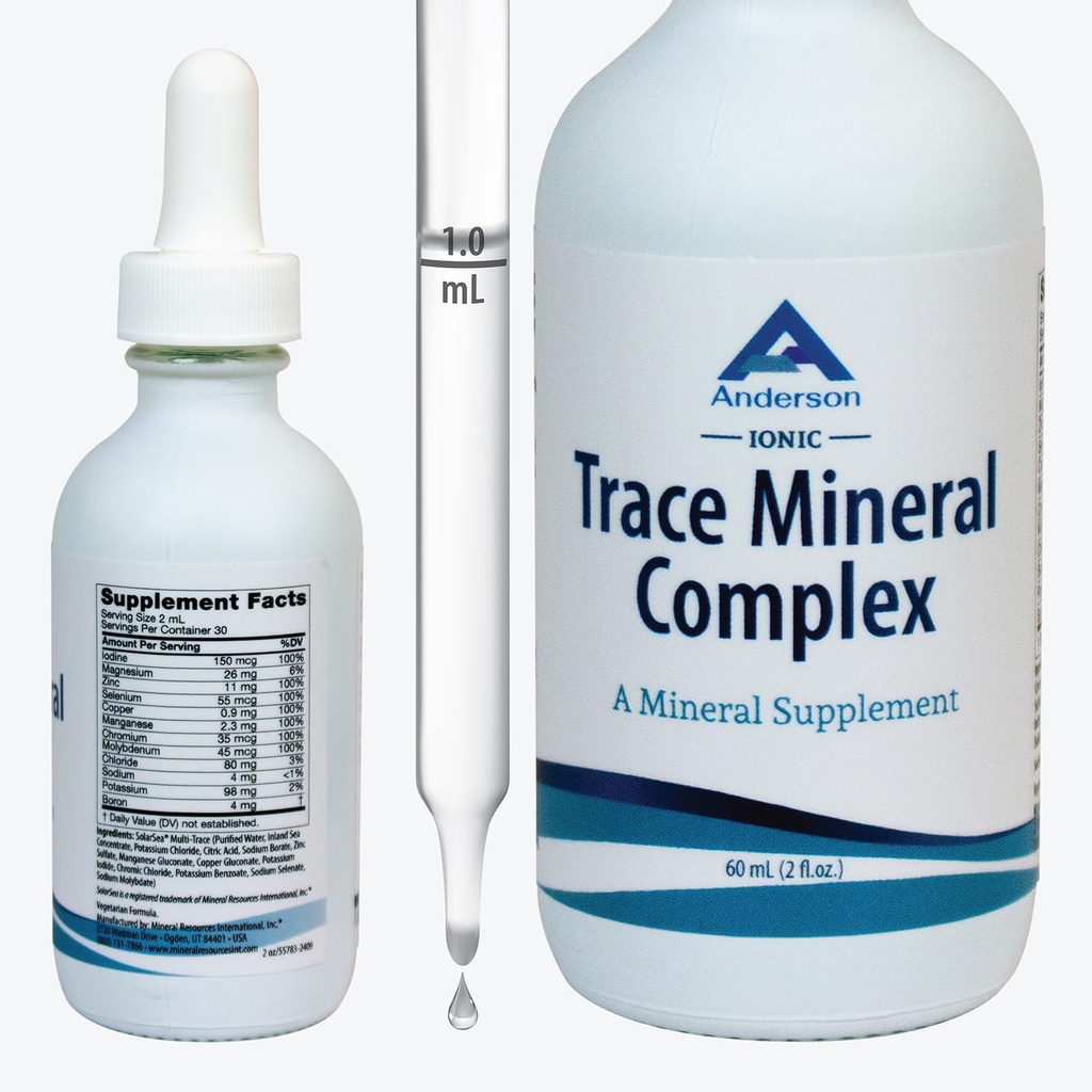 Trace Mineral Complex | Minerali a spettro completo | Gocce minerali liquide ioniche per acqua | Elettroliti, Integratore di idratazione | Bottiglia di vetro 2 fl oz