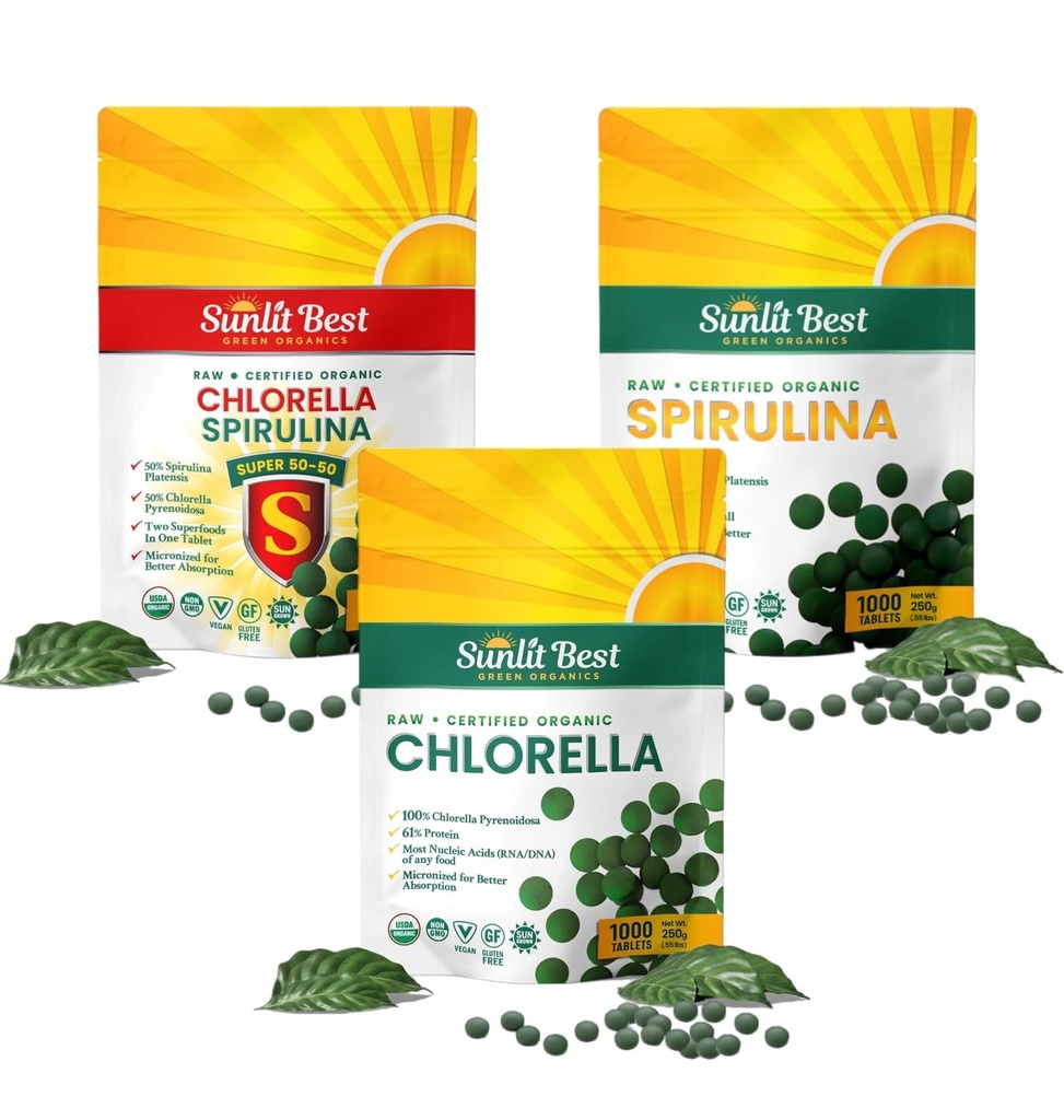 Sunlit Best Ultimate Chlorella & Spirulina Bundle | Super Greens Integratori per il supporto immunitario, Gut Health, Mood & Energy