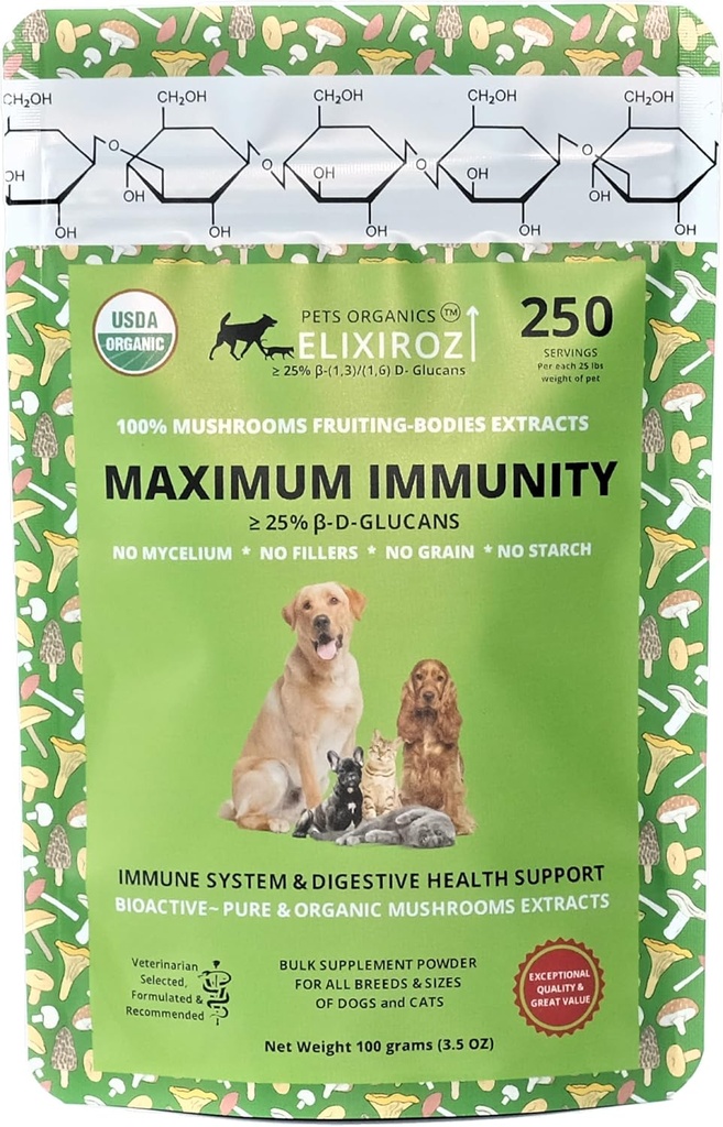 Immunità massima >25% β-glucan 100% Funghi Estratti corpo di fruttificazione, Ricetta veterinaria per cani e gatti Immune, Digestivo, Vitamine, Probiotici, con tacchino, estratti Reishi. 250 Serve
