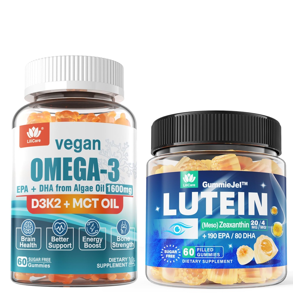 Zucchero gratis Lutein 20mg 40mg & Vegan Omega3 Gummies 1280mg