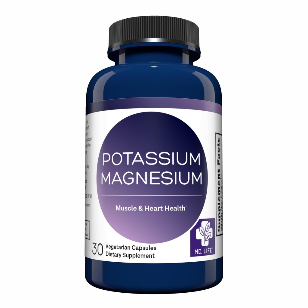 MD. Integratore di Magnesio di Potassio di Vita - 120 Capsule - Supplemento di Potassio di Magnesio - Complesso di Assorbimento Alto - Supporta la Salute Vascolare & Gamba Cramp