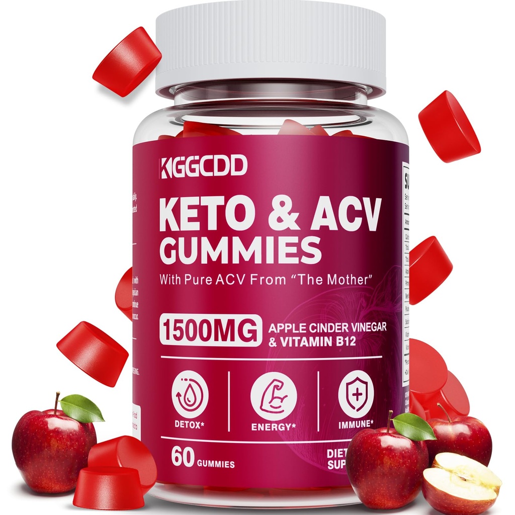 Keto ACV Gummies Perdita di peso avanzata, Keto Gummy Supplemento per le donne e gli uomini, con 1500MG Aceto di sidro di mele & vitamina B12, Vegan & non OGM, Detox & Cleanse, Low-Carb, 60 Conte
