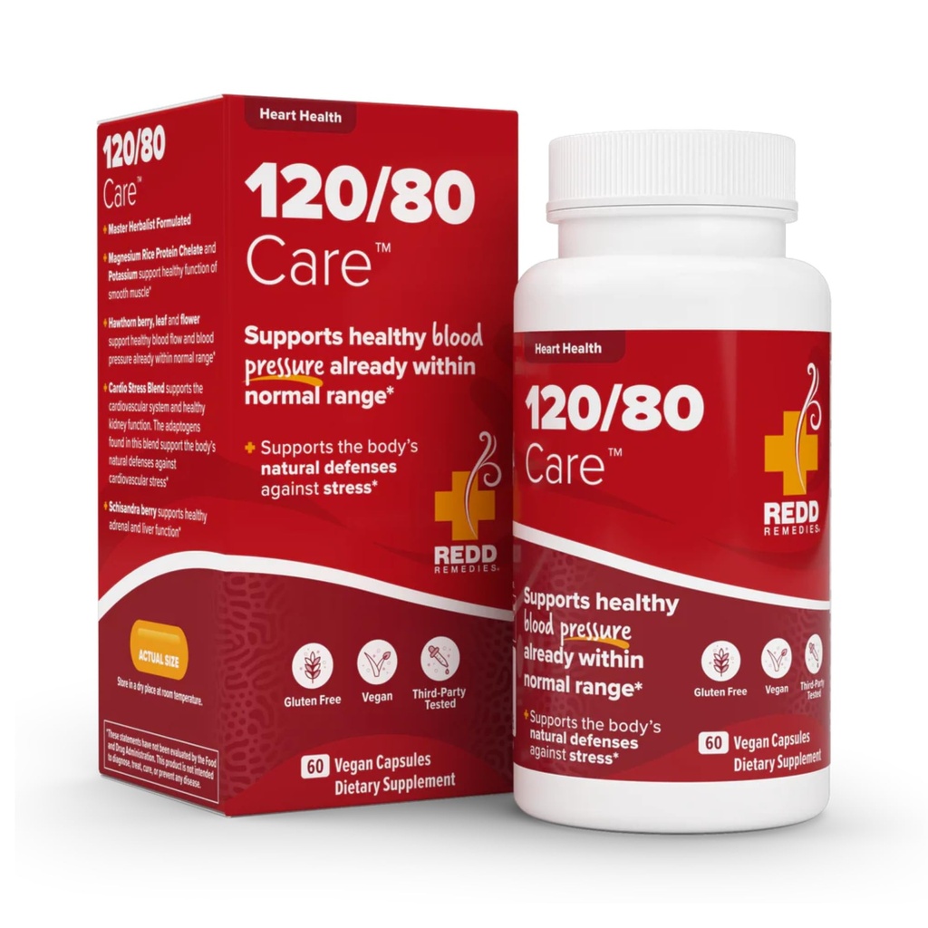 Rimedi rossi, 120/80 Cura, salute del cuore e supporto naturale della pressione sanguigna, 60 capsule vegane