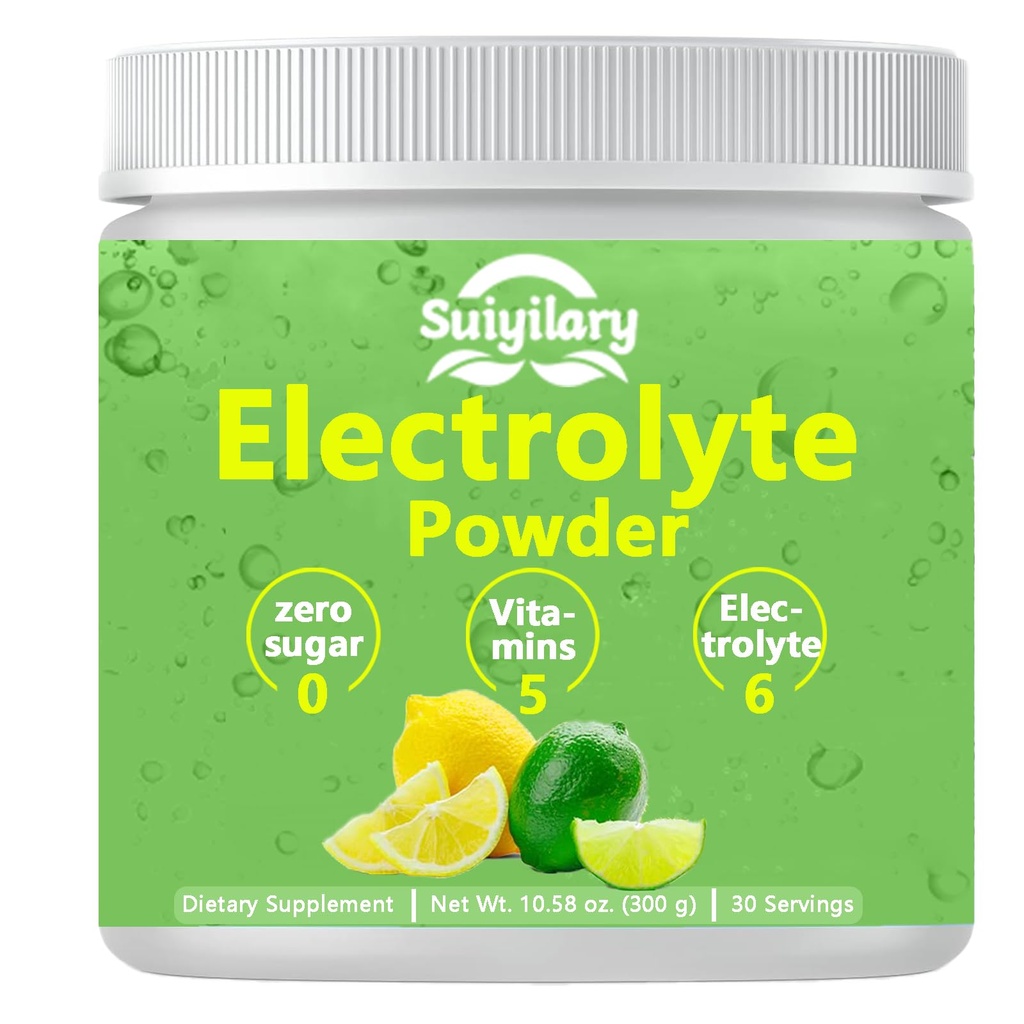Polvere di elettroliti senza zucchero, miscela di bevanda elettrolita, 5 vitamine & 6 elettroliti, Keto Friendly, potassio e sale, polvere di idratazione senza zucchero, 300g di limoni