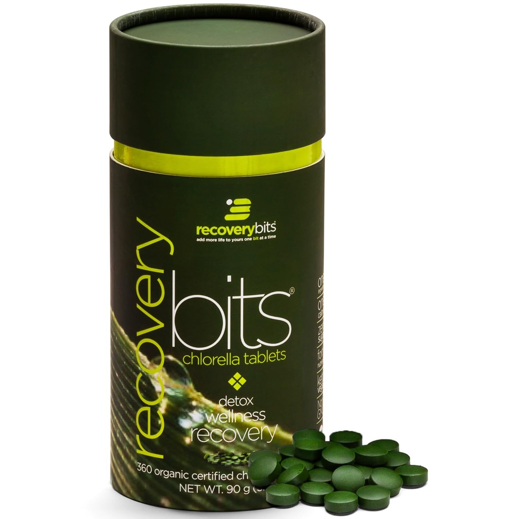 RECOVERYbits - Organic Chlorella Tablets - Plant-Based Algae Superfood - Chlorophyll - Cracked Cell Wall - Energy - Immune System - Detox - Keto - Vegan - Non-GMO - Small Canister - 360 Tablet