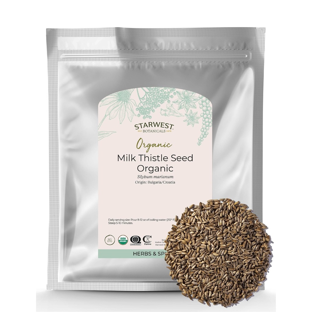 Thetle Seed Whole - Loose Leaf Milk Thistle for Tea & Cooking, Mix in Juice, Add to Smoothies, Oatmeal, & Yogurt, Certified Kosher, Non-GMO - Bulk 1 lb Bag