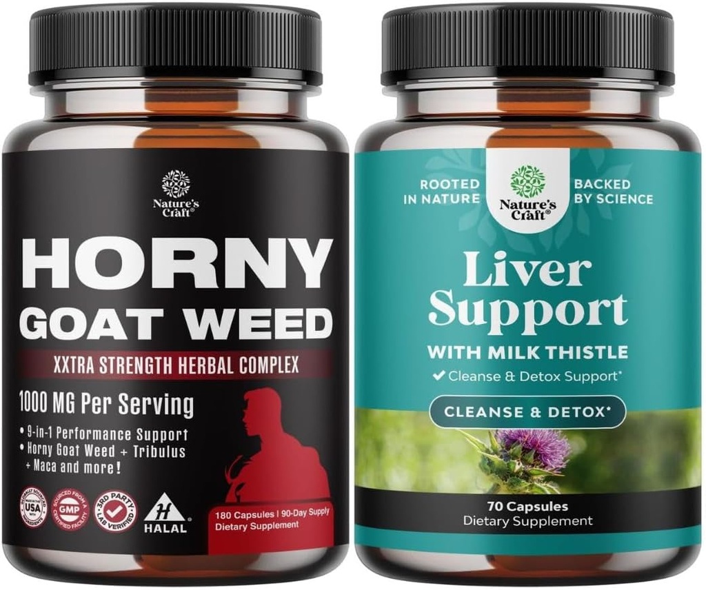 Bundle of Horny Goat Weed for Men - Supplemento maschio ad alta resistenza per Stamina & Energy e Liver Cleanse Detox & Repair - Silymarin Milk Thistle with Dandelion Root Choline Beetroot Artichoke Extract