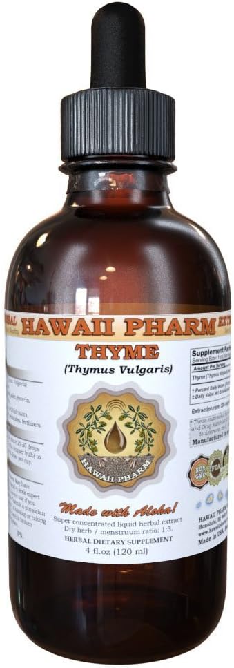 Estratto di liquido di timo, timo organico (Thymus Vulgaris) Tintura, supplemento di erbe, Hawaii Pharm, Made in USA, 4 fl.oz