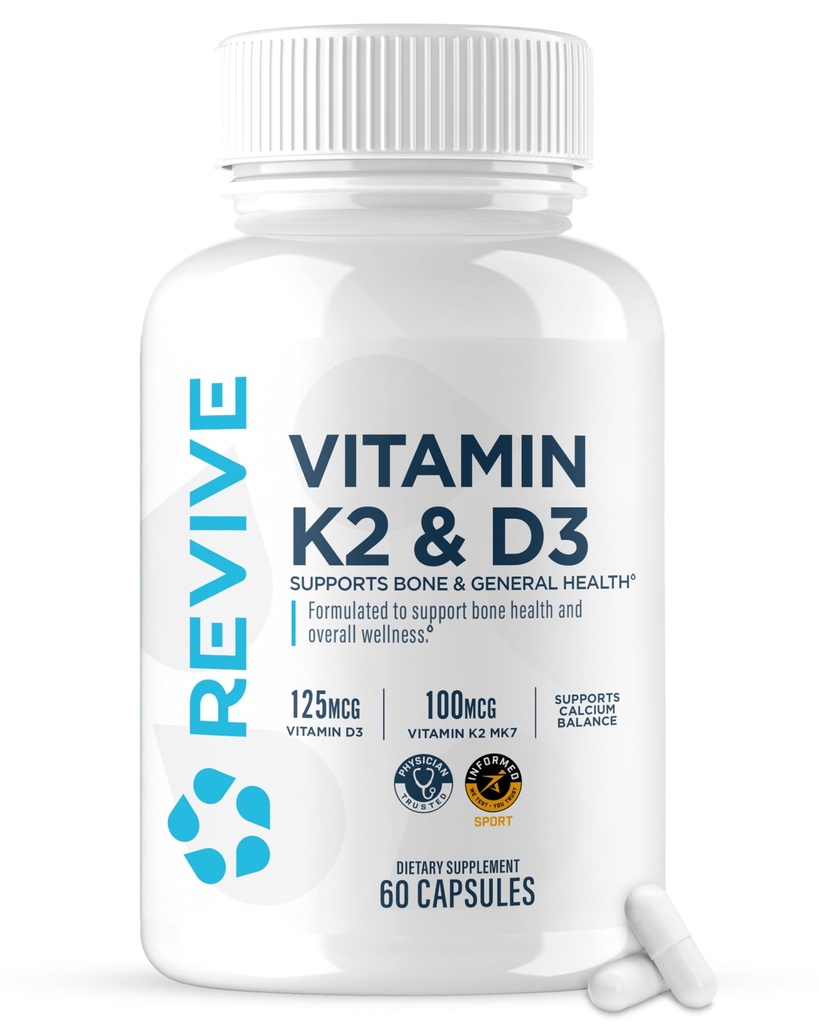 REVIVE MD Vitamin D3 & K2 - Supporta la salute e la resistenza muscolare - K2 & D3 supplemento di vitamina per la salute e la funzione del cervello delle donne & uomini
