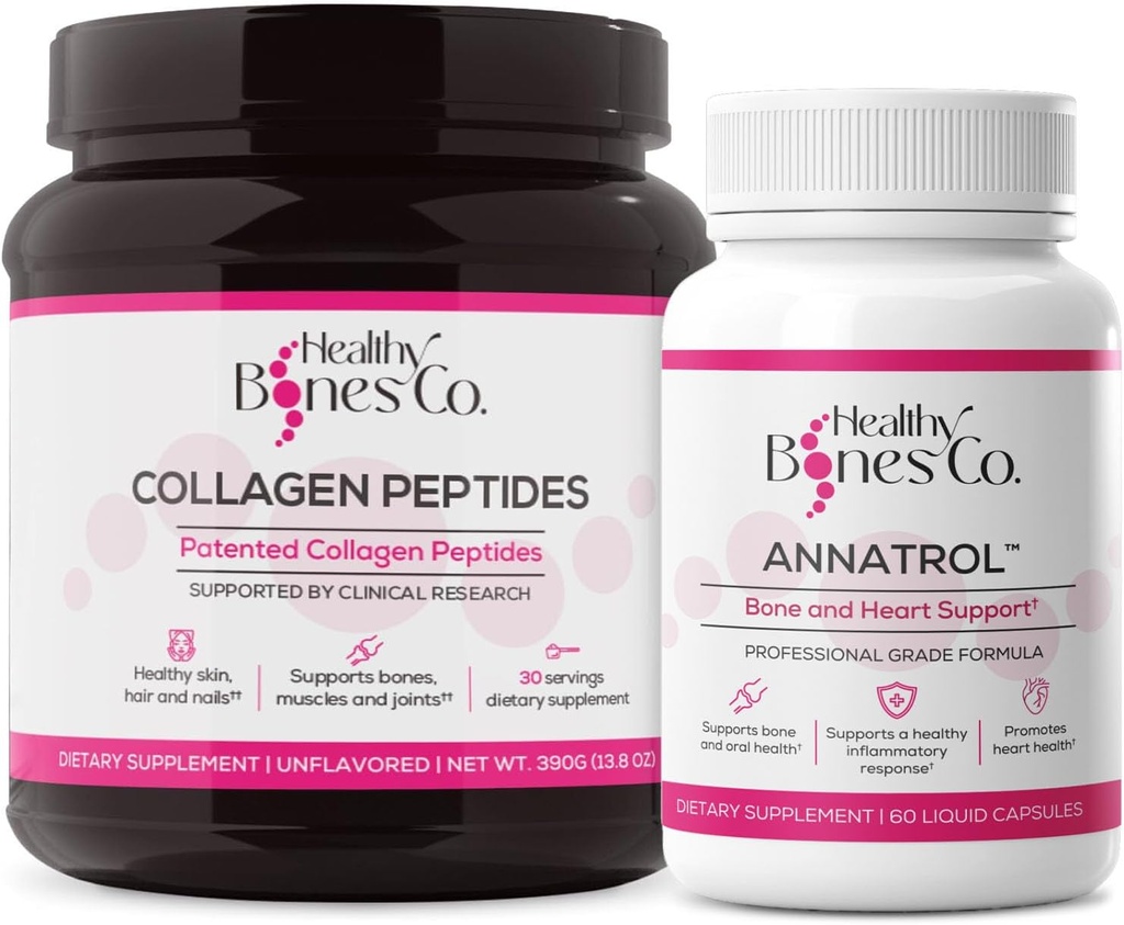 Annatrol Bone Support & FORTIBONE Collagen Peptides w/FORTIGEL, VERISOL - Complete Bone, Joint, Skin, Hair, Nails & Metabolic Support | 1 Mese di alimentazione (Tub, 390g)