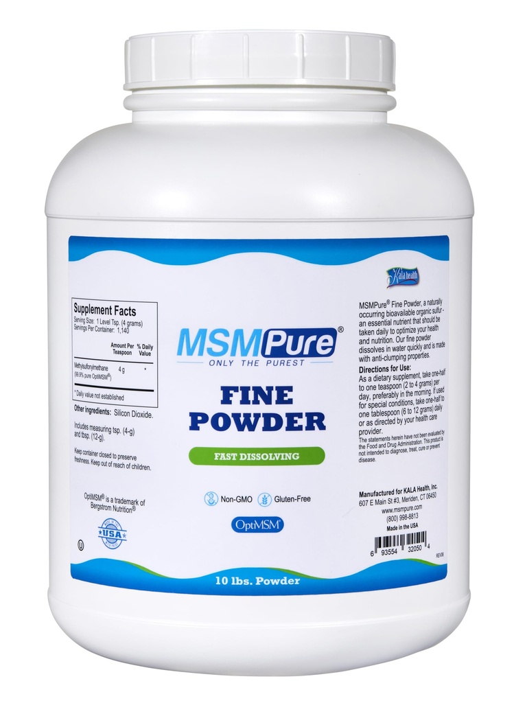 KALA HEALTH MSMPure dissolvere rapidamente i cristalli di polvere di MSM fine – MSM di US-Made per la salute comune, l'apparenza della pelle e il supporto per capelli e unghie – 10 lb, zolfo organico