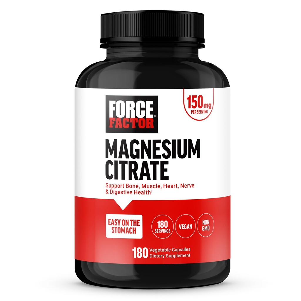 Fattore di Forza Citrato di Magnesio, Supplemento di Magnesio per le donne e gli uomini per sostenere Bone, Muscolo, Neve, Digestione, e la salute del cuore, Facile su Lo Stomach, Vegan, alimentazione di 6 mesi, 180 capsule