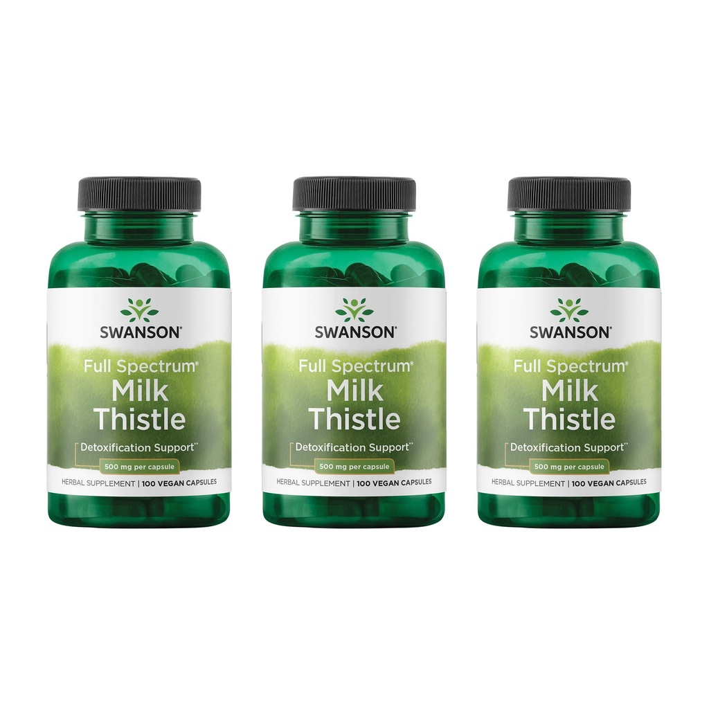 Swanson Milk Thistle - Herbal Liver Support Supplement - Formula naturale che aiuta a mantenere la salute generale e il benessere - (100 capsule, 500mg ogni) 3 Pack