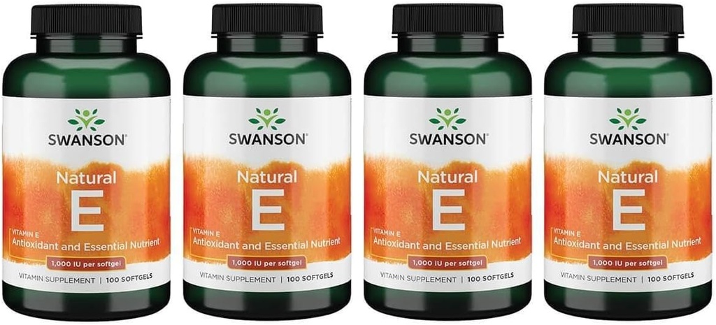Swanson Vitamina E - Integratore di Vitamina Naturale Promuovere la Salute Cardiovascolare - Formula Naturale Fornitura di Tocoferoli D-Alpha essenziali - (100 Softgels, 1000 IU Ogni) (4 Pack)