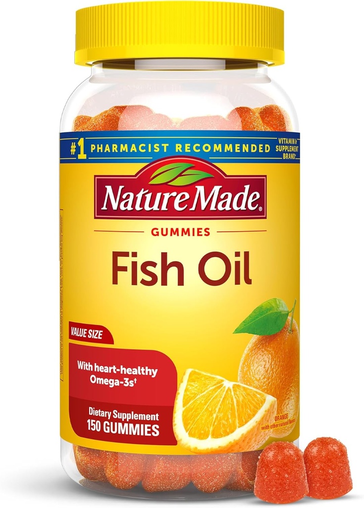 Natura fatta Olio di pesce Omega 3 Gummies, Omega 3 Integratori di olio di pesce, Sostegno di cuore sano, 150 Gummies, Alimentazione di 75 giorni