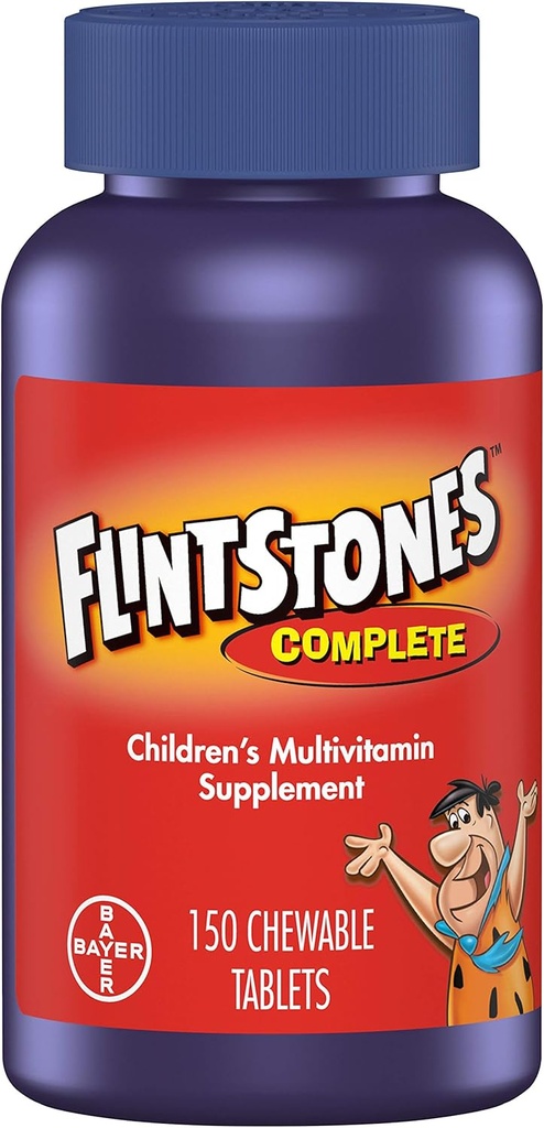 Flintstones Chewable Kids Vitamine, Multivitaminico completo per bambini e bambini con ferro, calcio, vitamina C, vitamina D e altro, 150ct