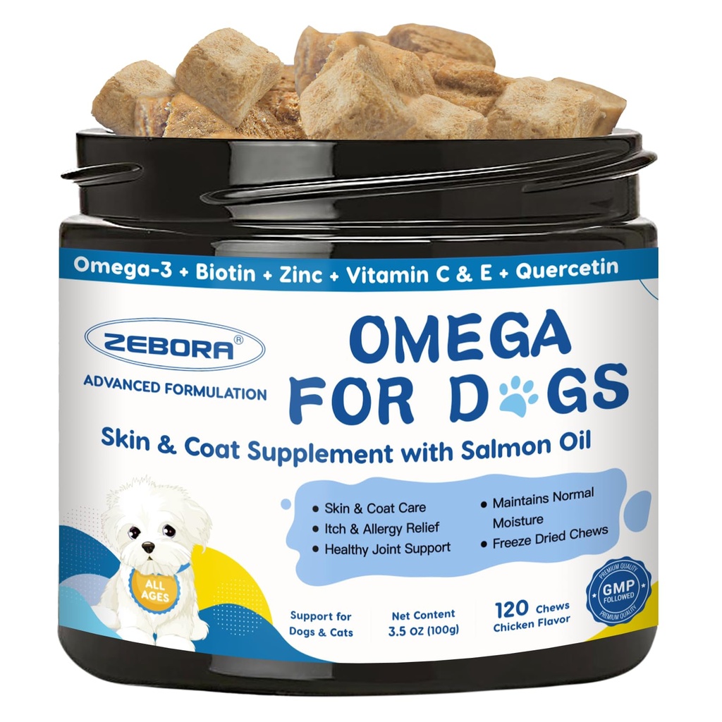Omega 3 per cani con olio di salmone, olio di pesce per cani pelle e cappotto supplemento, sollievo allergia del cane, trattamento hot Spot, anti spargimento, Hip & Joint Support con EPA & DHA, biotina, vitamina E