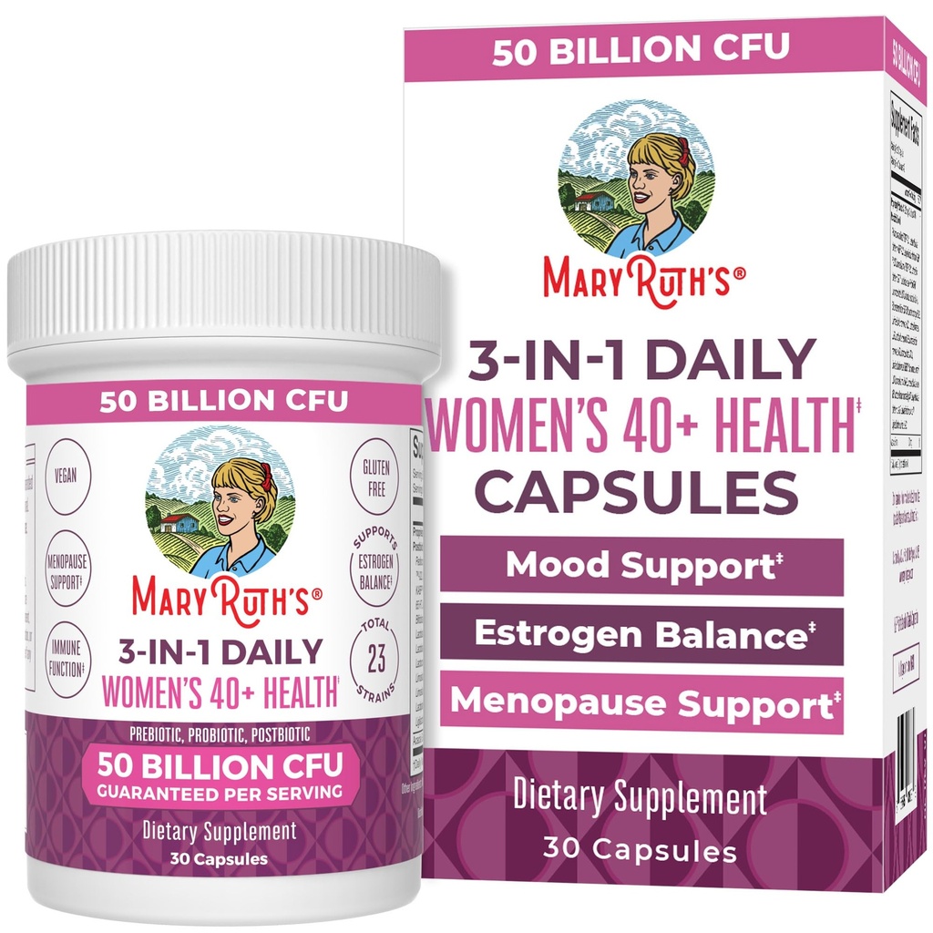 MaryRuth Organics 3-in-1 Daily Health 40+ Probiotics for Women | Clinically Tested | Integratore di estrogeni per le donne | 50 miliardi di CFU | Allergene Free | 30 ct