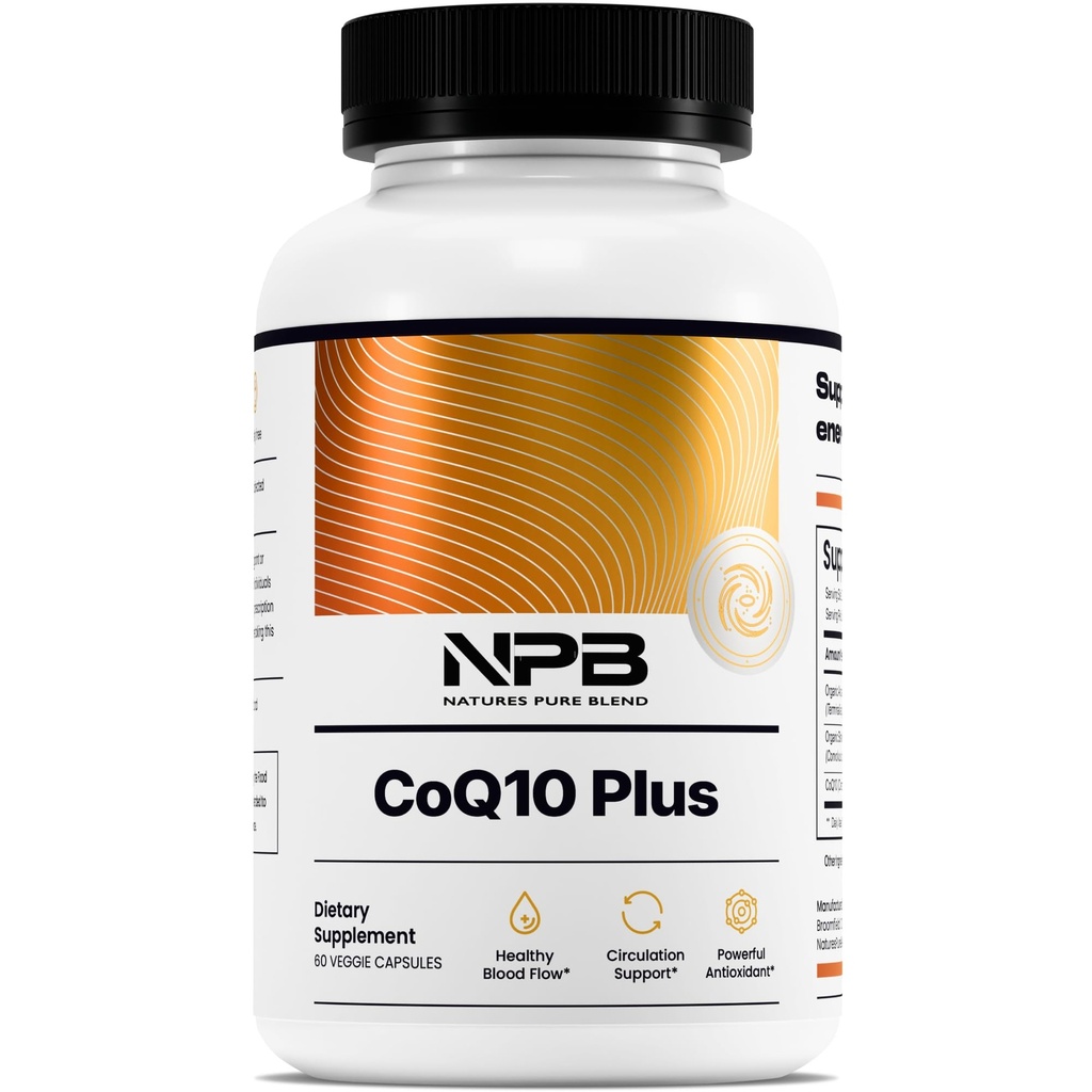 Pure Blend CoQ10 Plus – Formula antiossidante con Arjuna & Shankhpushpi – CoQ10 Ubiquinol per Circolazione, Flusso sanguigno & Energia – Coenzyme Q10 Supplemento per Sistema Immune – 60 Capsule