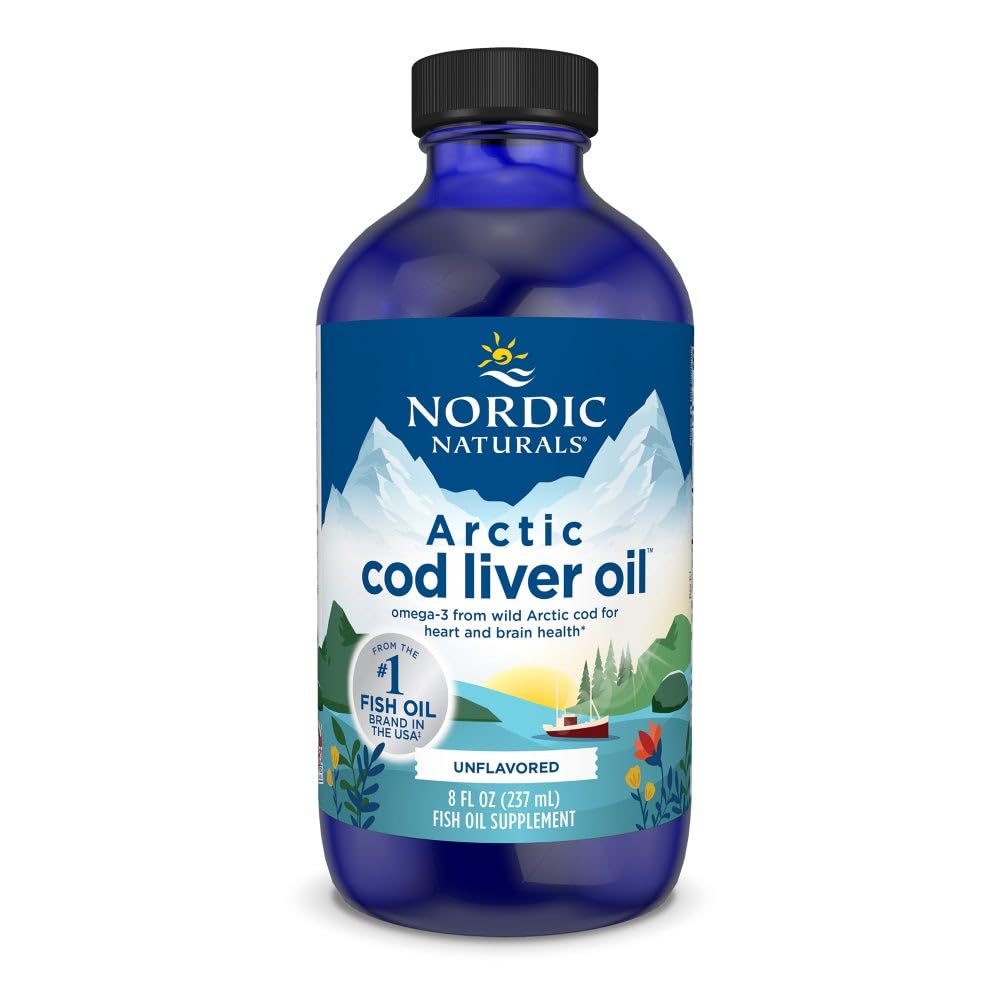 Nordic Naturals Arctic Cod Liver Oil, Unflavored - 8 oz - 1060 mg Omega-3 totali con EPA & DHA - salute del cuore e del cervello, immunità sana, benessere generale - non OGM - 48 Servings