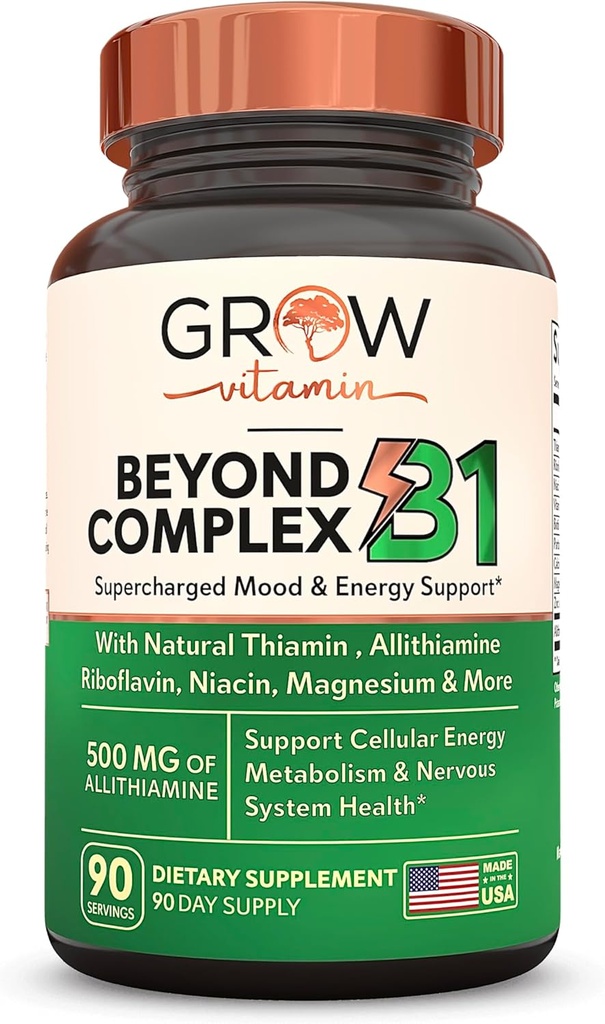 crescere la vitamina Oltre B1 Complesso - Allithiamine Vitamina Naturale B1 Supplemento con B-Vitamina Essenziale, Thiamin, Niacin, Biotina, Magnesio & Più - Supporta Energia, Mood & Nervous System - 90 Capsule