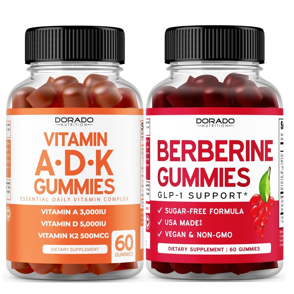 ADK Gummies Vitamina D3 K2 (60 Gummies) Zucchero Vitamina D3 K2 - Supplemento con D & K - 10 Vegan Supplemento - Gummie di Berberina con Cannella di Ceylon per Adulto - Non OGM & Made in Italy