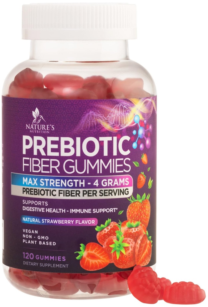 Gummie di fibre per adulti, supplemento giornaliero di fibra gommosa da 4g, supporto prebiotico per la salute digestiva dei gommoni - Chews solubili in fibra vegetale, Prebiotici supporta la regolarità e la digestione Non-GMO - 120 Gummies