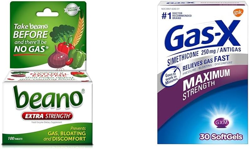 Beano Ultra 800 Contatore e Gas-X Resistenza massima 250mg Simethicone 30 Contenitore di gas
