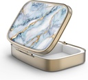Pillola Case Pill Box con Specchio Retro 2 scomparti Piccolo Pillola Case per Purse o Pocket Bronze Rettangolare Pillola Box o Vitamine, Olio di Pesce, Integratori, Pillola Containe Regali di viaggio (Bianco Blu Marmo)