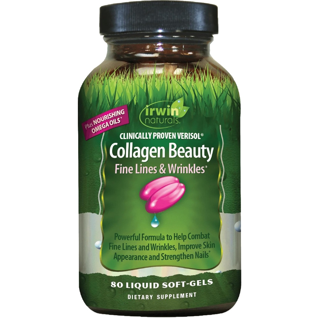 Irwin Naturals Collagen Beauty - 80 Liquid Softgels - Aiuta a combattere le linee sottili e le rughe, migliora l'aspetto della pelle e rinforza le unghie - 13 Total Servings
