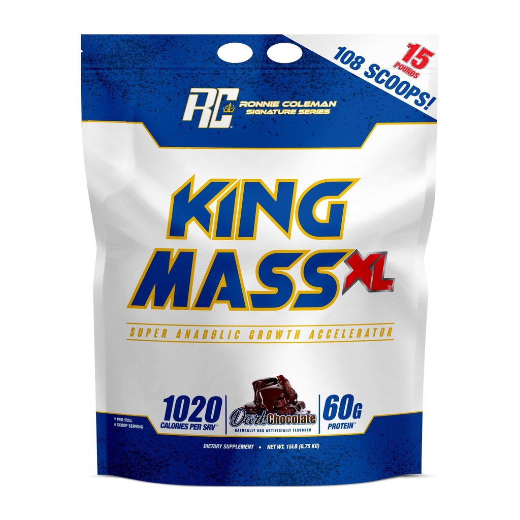 Ronnie Coleman Signature Series King Mass XL Mass Gainer Protein Powder, Muscle Gainer, 60g Protein, 180g Carboidrati, 1.000+ Calorie, Creatina e Glutamina, Cioccolato Oscuro, 15 Pound