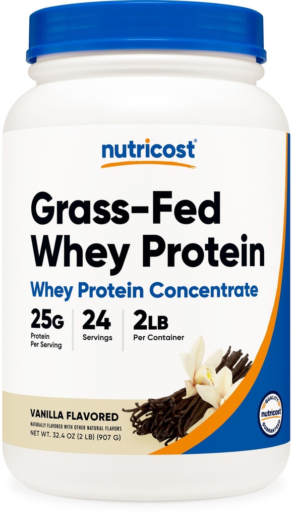 Nutricost Grass-Fed Whey Protein Concentrato (Vanilla) 2LBS - Undenatured, Non OGM, Gluten Free