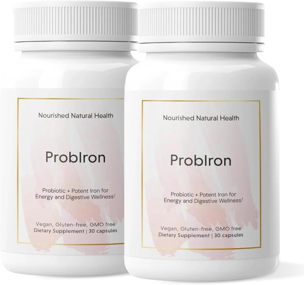 ProbIron naturale nutriente - Probiotico + Supplemento di ferro da donna potenziato con vitamina C e rame - Formula vegana per energia e benessere digestivo - 60 capsule
