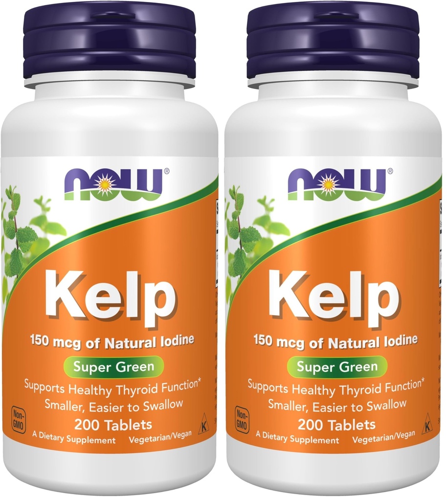 NOW Supplementi, Kelp 150 mcg di iodio naturale, più facile da ingoiare Tablet, Super Green, 200 compresse (Pack of 2)